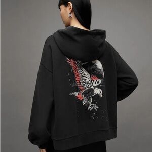 AllSaints Stardust Rihan hoodie with back print in washed black